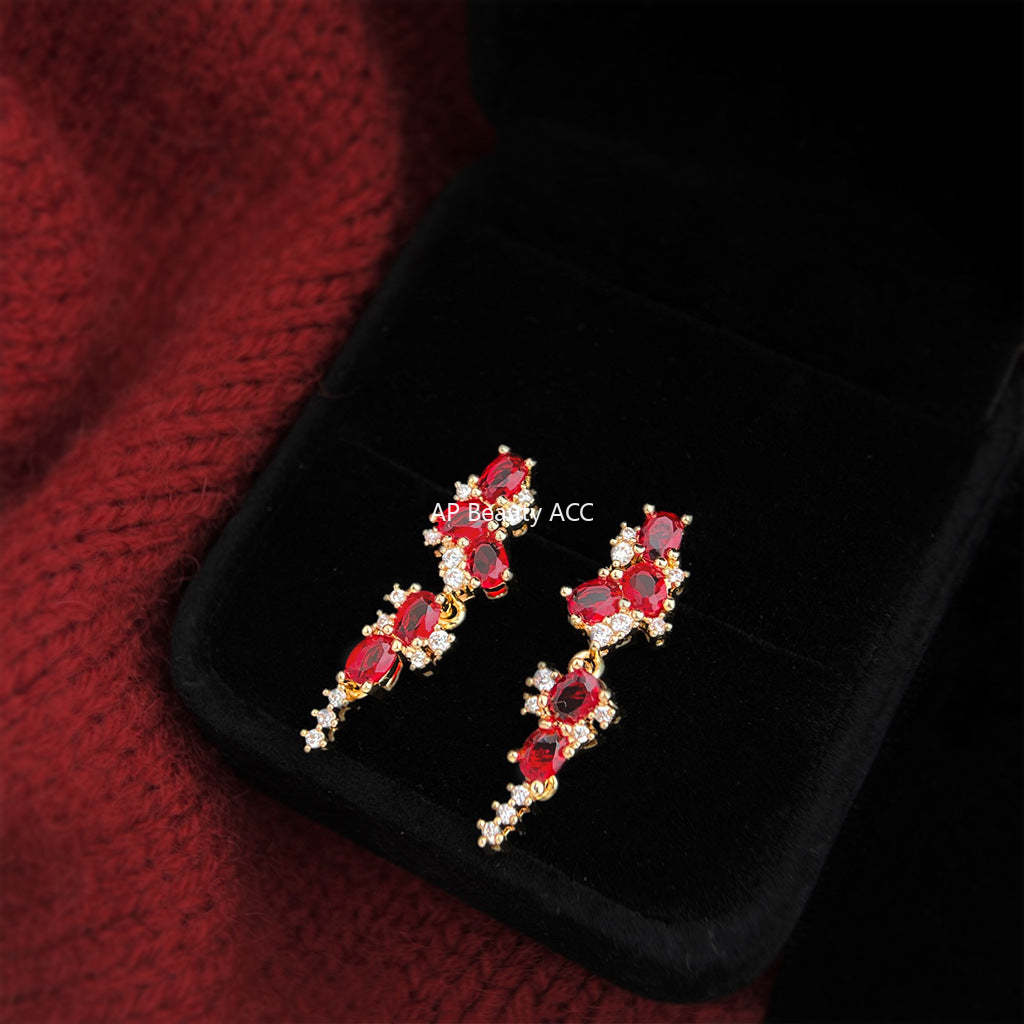 C관 - 레드 큐빅 롱태슬 밀이삭 925 은침 귀걸이 [7196] 25.12-1