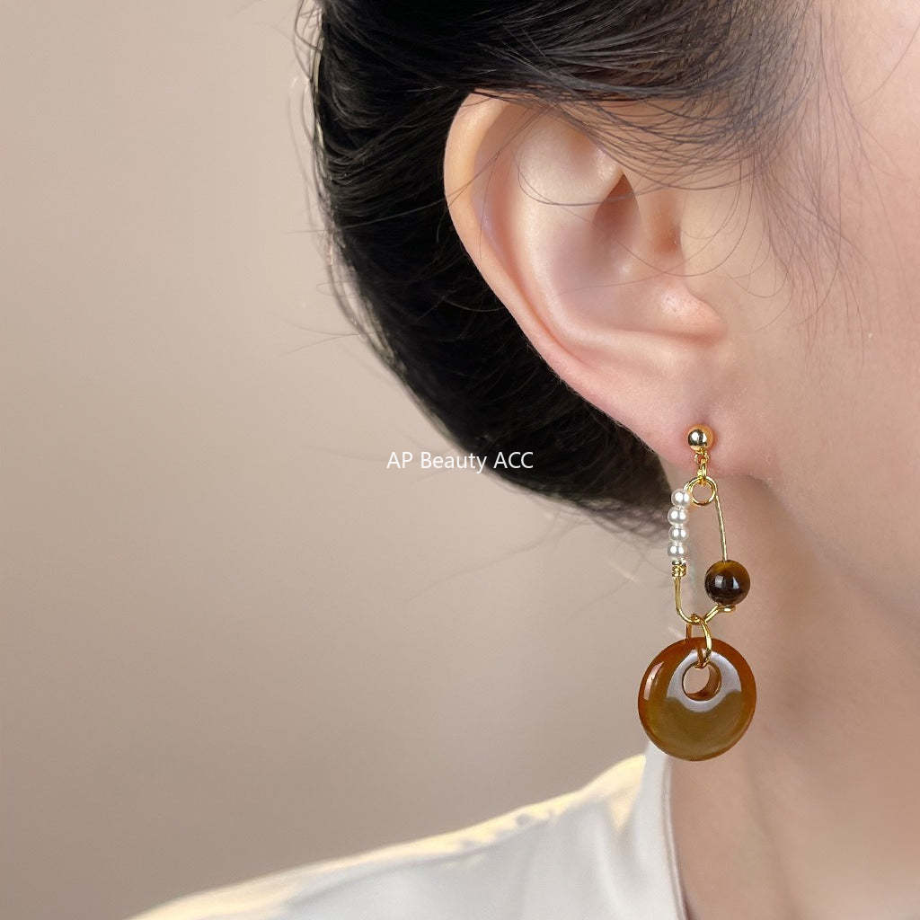 C관 - 호안석 원형 드롭 핸드메이드 925 은침 귀걸이 [7147] 25.11-4