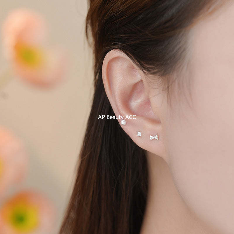 B관 - 999 실버 하트 사각 리본 원형 큐빅 귀걸이 [YC2652E_1] 25.11-1