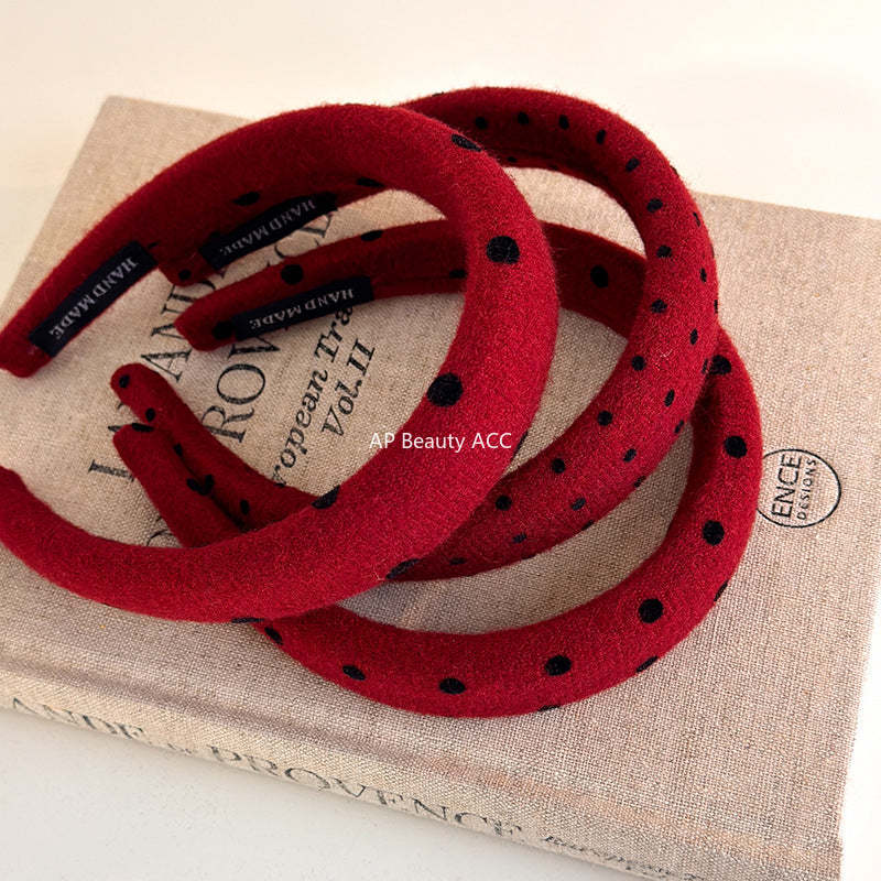 E관 - 레드 도트 패브릭 곱창 헤어밴드 머리띠 [27755] 25.12-1