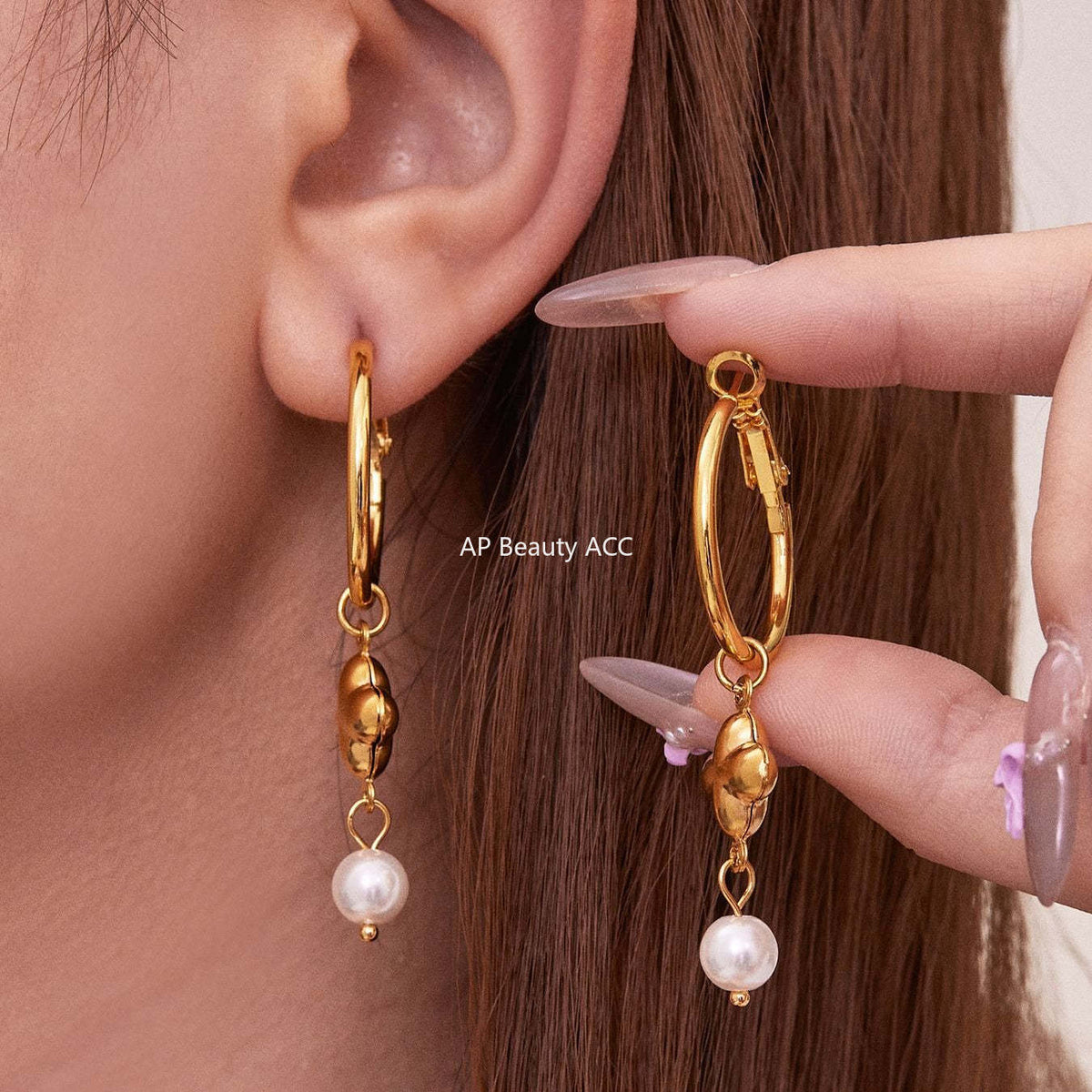 D관 - 신주 진주 클로버 펜던트 귀걸이 [F610] 25.10-5