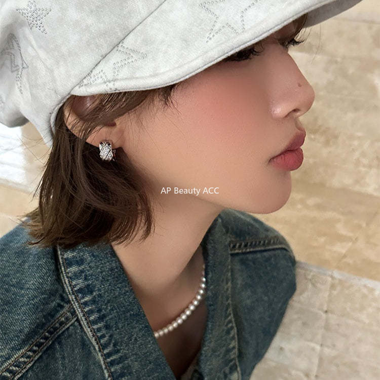 A관 - 큐빅 반원형 925 은침 스터드 귀걸이 [EH-4282] 25.12-1