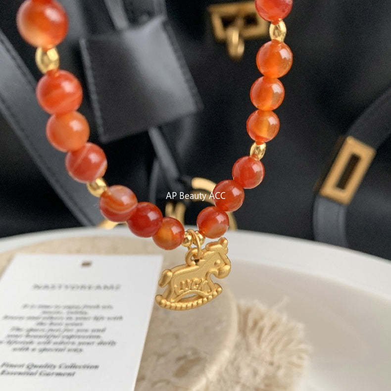 A관 - 925 실버 luck 말 홍마노 미니 비즈 팔찌 [1652] 25.12-3