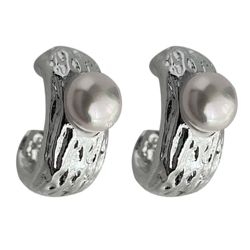 C관 - 담수 진주 기하학 텍스처 실버 귀걸이 [4406] 24.07-2