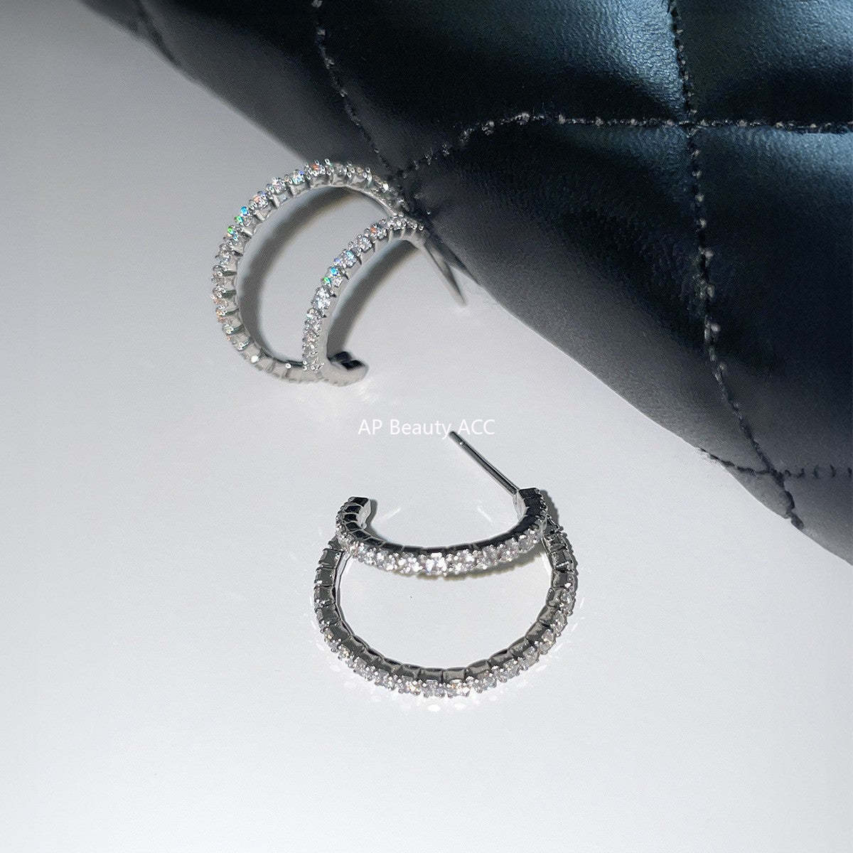 A관 - 925 은침 더블 라인 풀큐빅 스터드 귀걸이 [EH-4121] 25.10-5