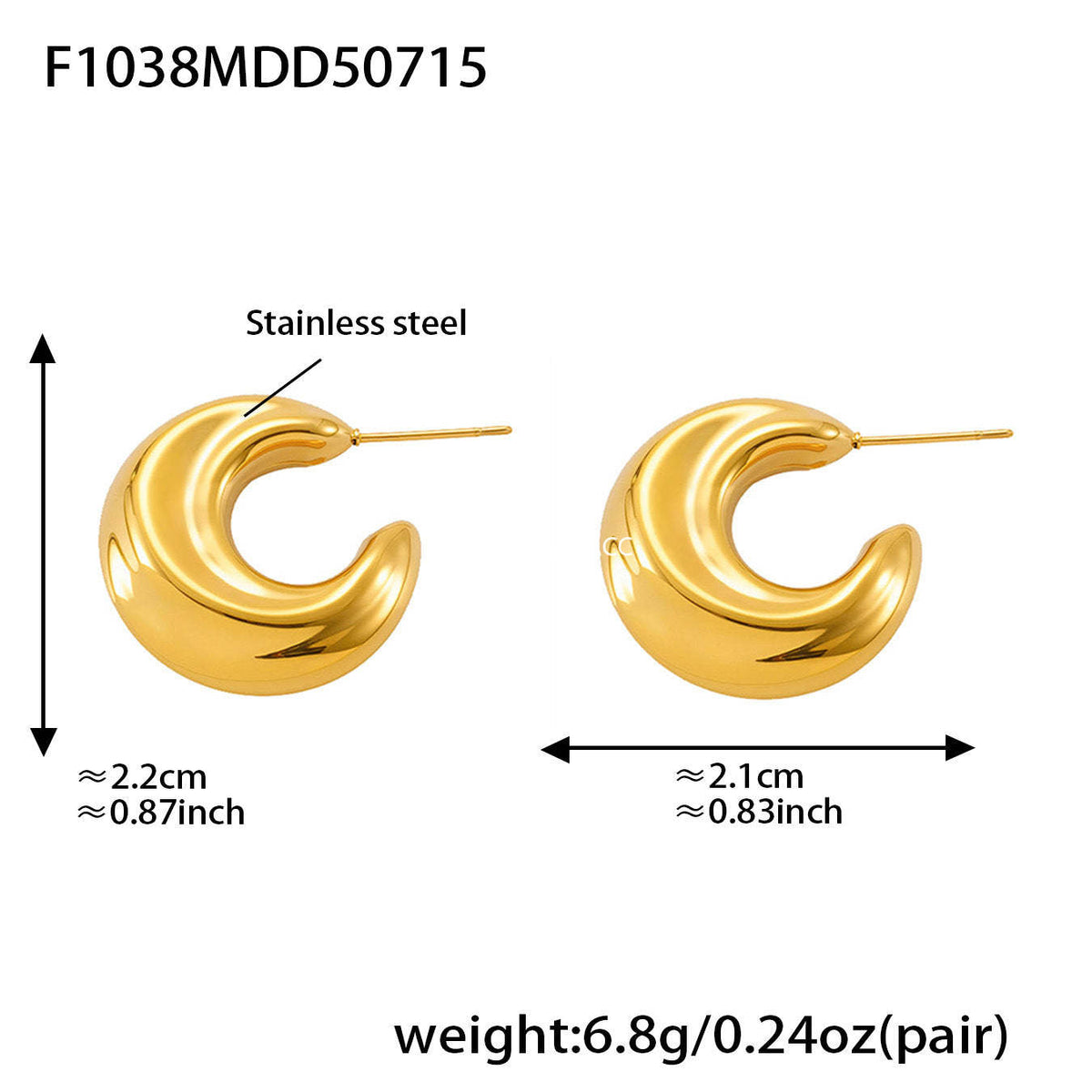 D관 - 스테인리스 스틸 18K 도금 C형 귀걸이 [F1018-F1026-F1038-F1051] 25.07-3