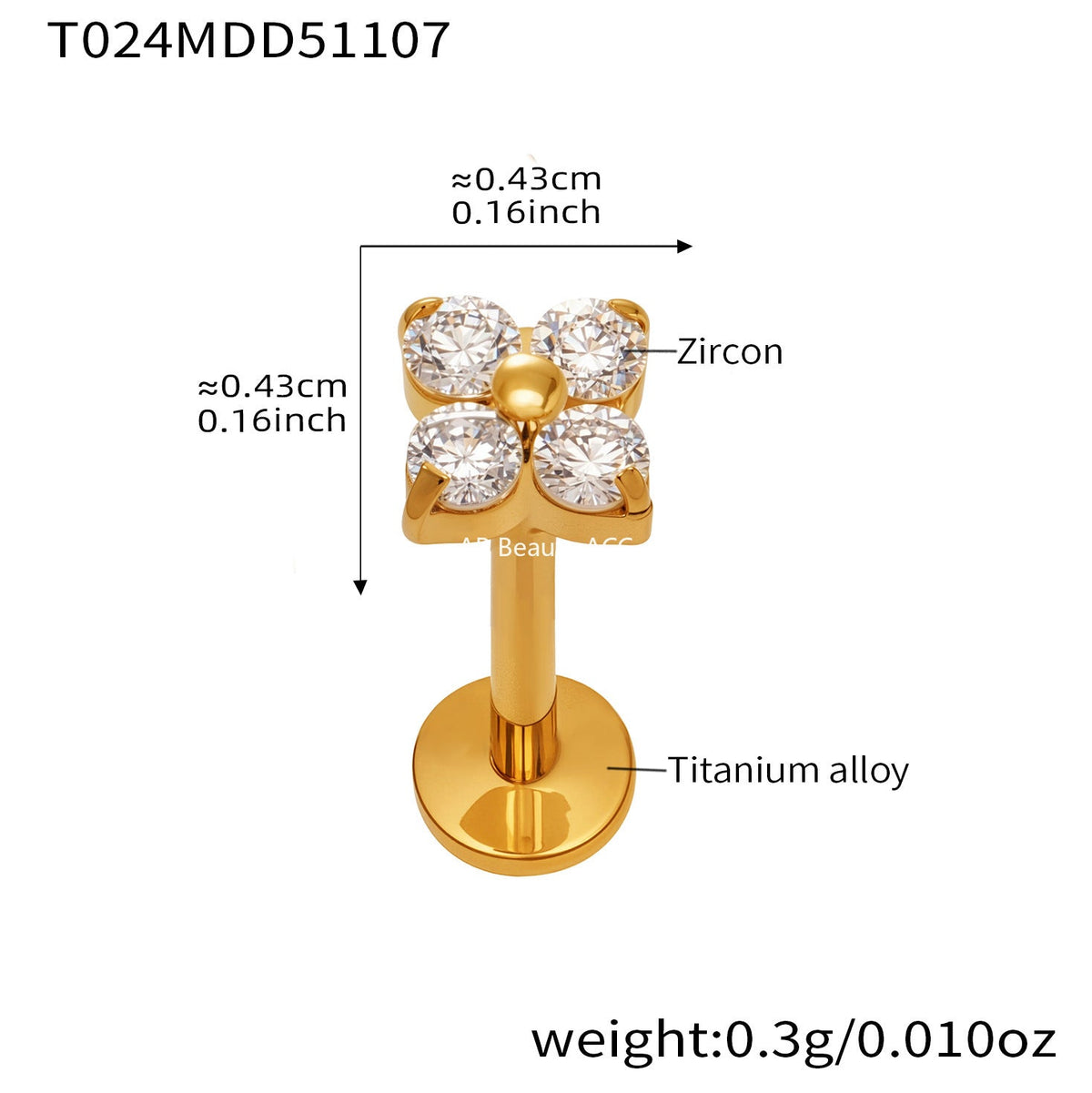 D관 - 티타늄 합금 스틸 입술용 단품 피어싱 [T009] 25.11-2