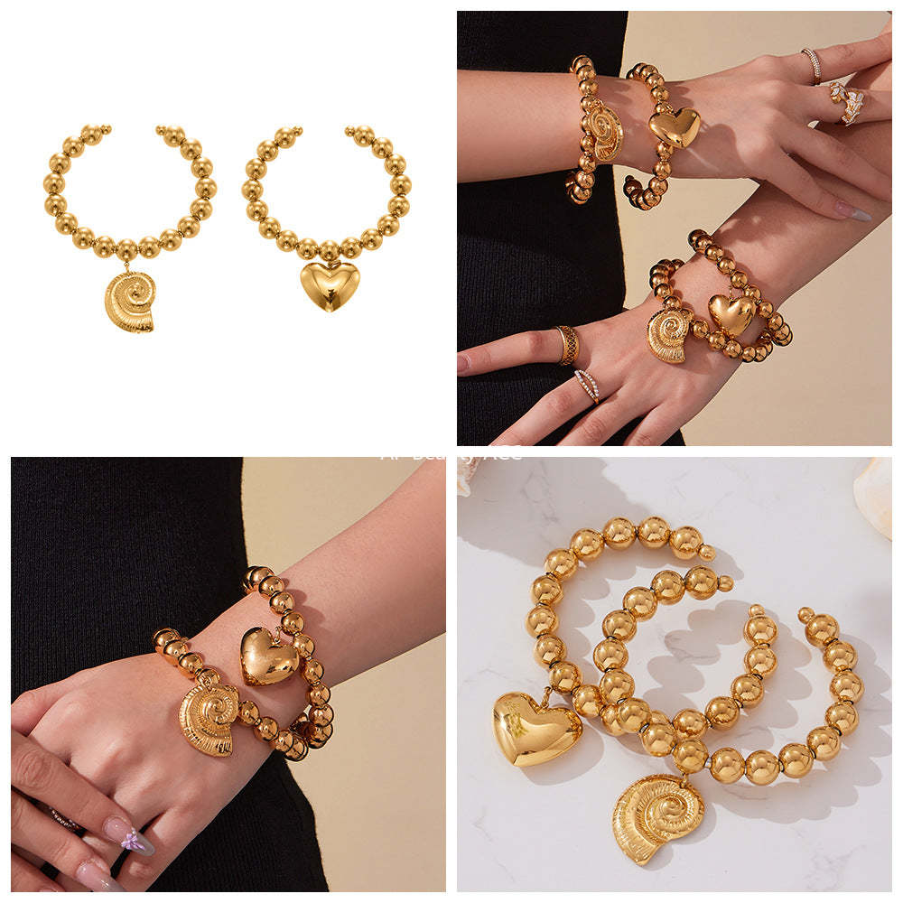 D관 - 스테인리스 18K 도금 대형 하트 펜던트 스틸볼 팔찌 [E701-E702] 25.10-5