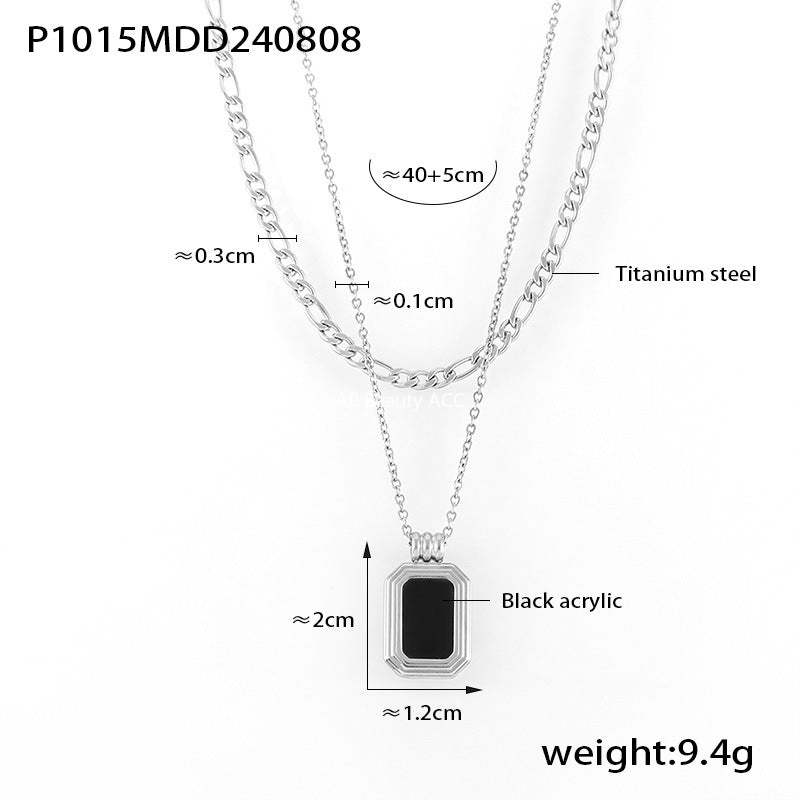 D관 - 기하학 스퀘어 아크릴 펜던트 더블 레이어 레이어링 티타늄 스틸 변색 방지 목걸이 [P1015] 24.08-3