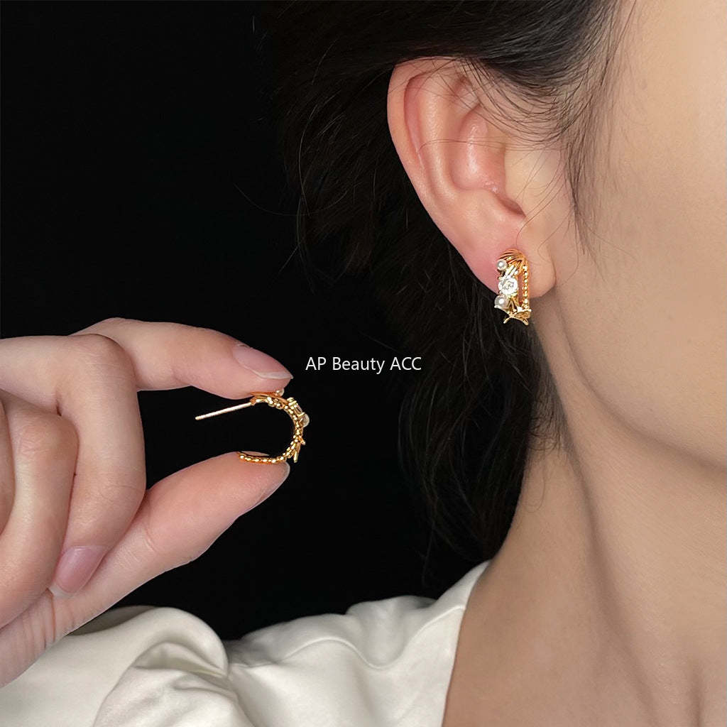 C관 - 큐빅 레진 진주 14K 도금 925 은침 귀걸이 [6222-6223] 25.06-2