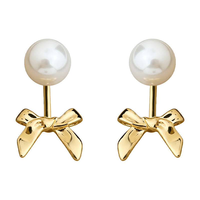 C관 - 골드 리본 진주 925 은침 귀걸이 [7208] 25.12-2