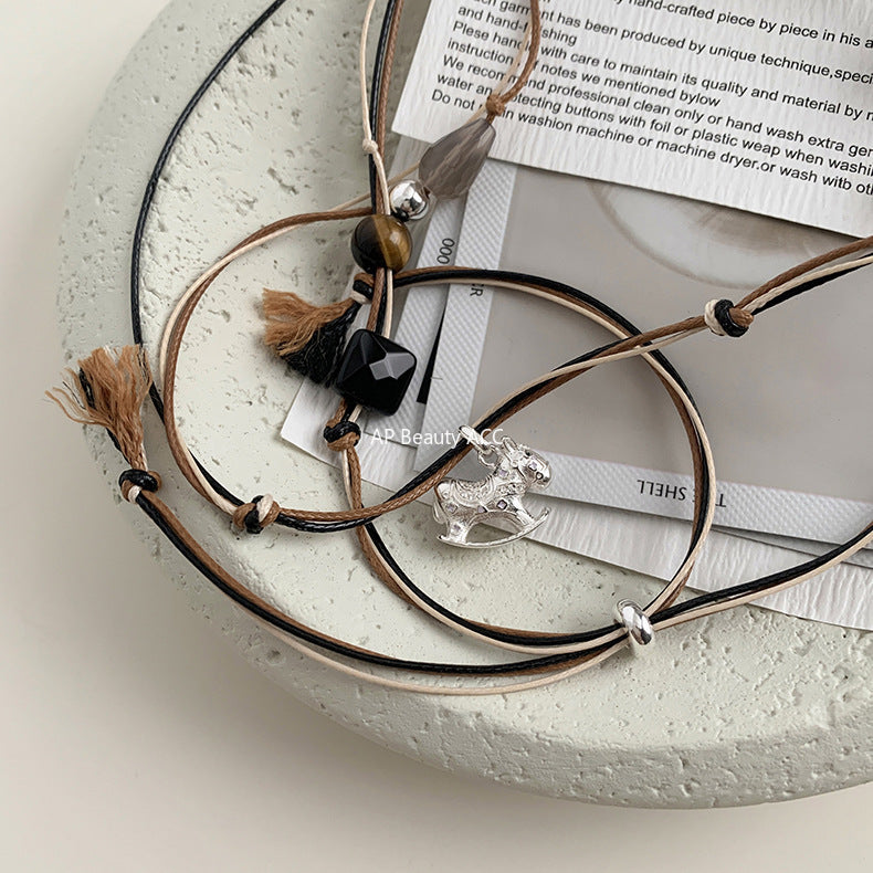 A관 - 925 실버 조랑말 펜던트 왁스끈 목걸이 [518] 25.10-2