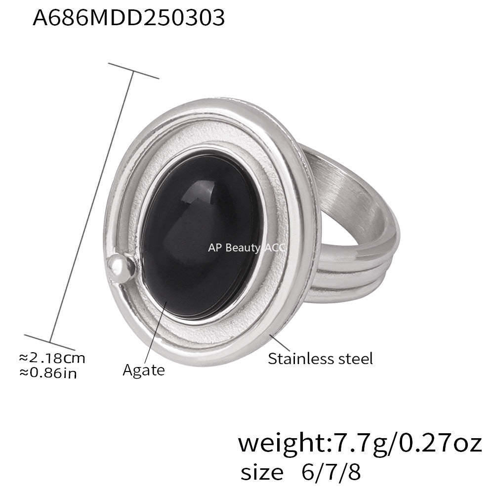 D관 - 오닉스 펜던트 OT 고리 18K 도금 스테인리스 스틸 목걸이 반지 [P1889] 25.12-2