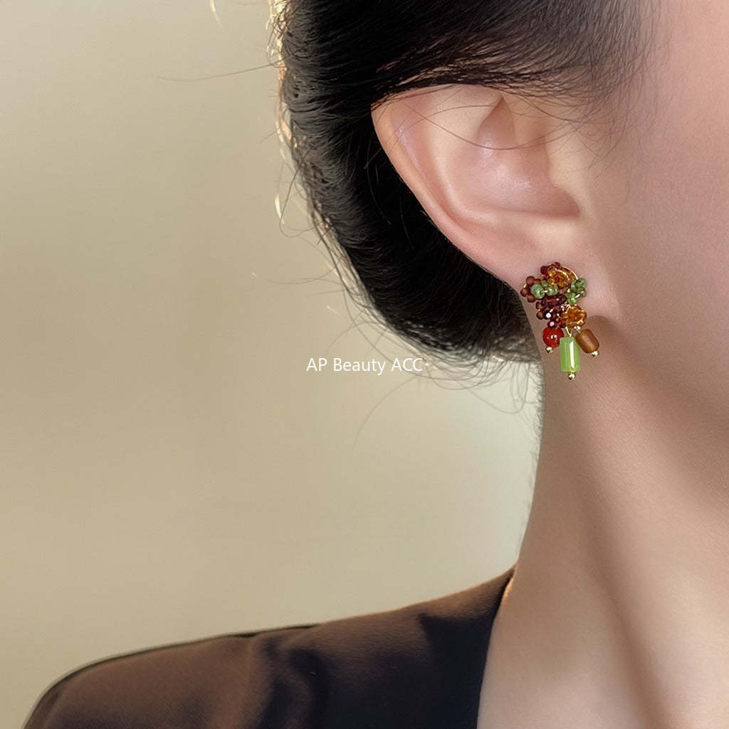 C관 - 핸드메이드 쌀알 비즈 플라워 925 은침 귀걸이 [S269] 25.09-4