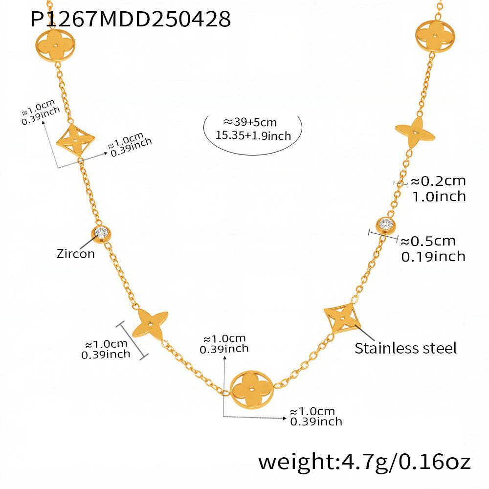 D관 - 라운드 큐빅 네잎클로버 레이어드 18K 도금 목걸이 [P585-P1267] 25.05-1
