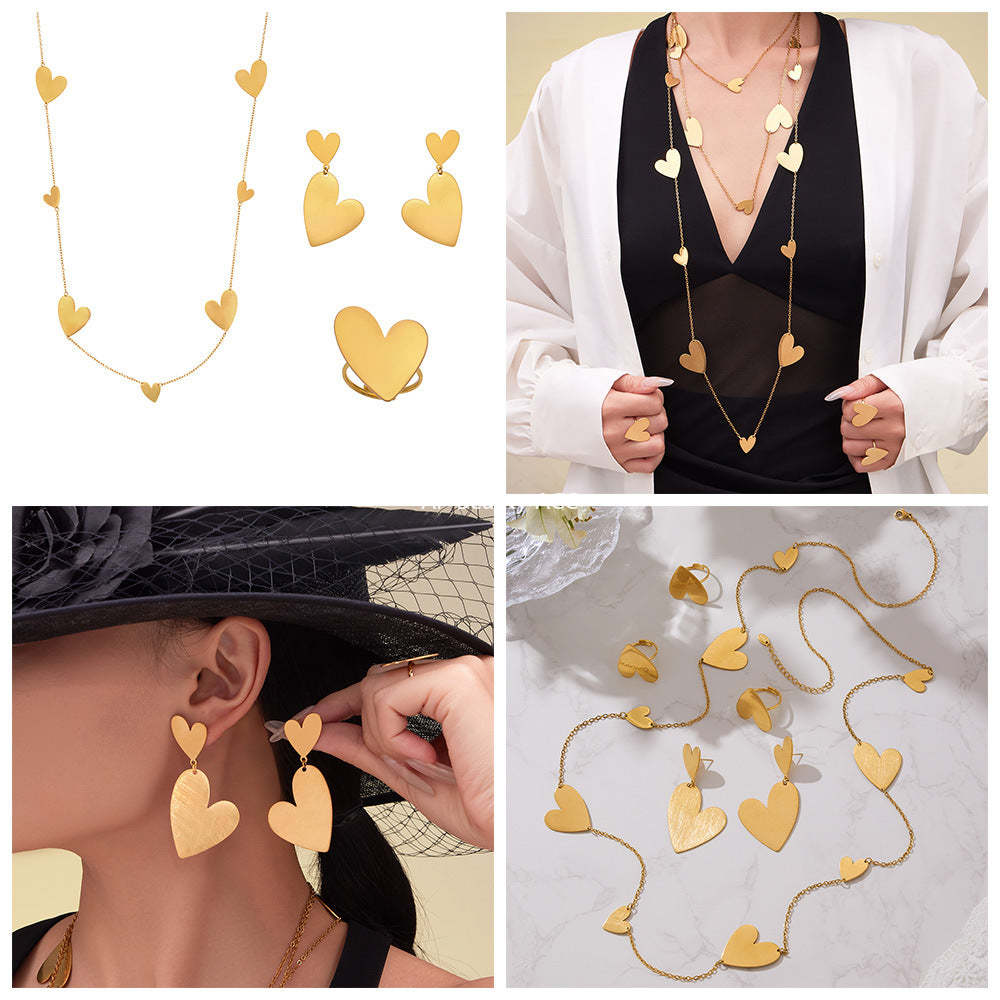 D관 - 스테인리스 18K 도금 비대칭 하트 디자인 목걸이 귀걸이 반지 [TXP462] 25.10-5