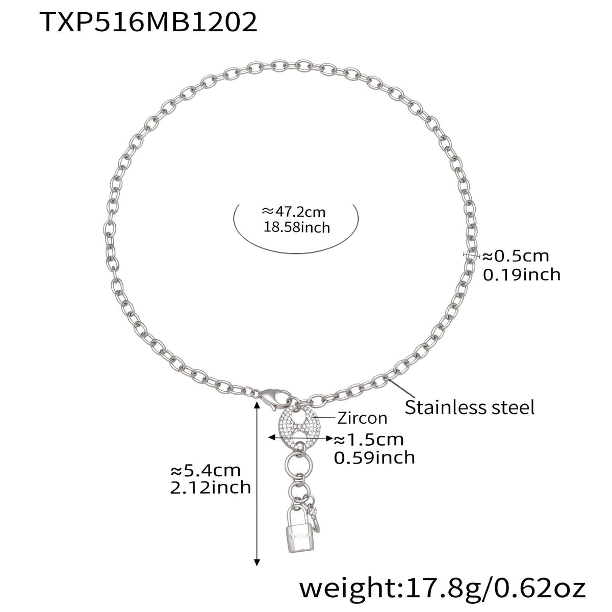 D관 - 풀큐빅 돼지코 자물쇠 태슬 18K 도금 스테인리스 스틸 목걸이 팔찌 [TXP516] 25.12-2