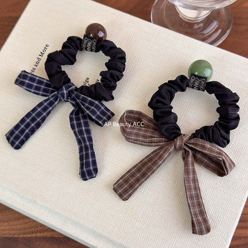 E관 - 체크 스트라이프 리본 방울 곱창 헤어밴드 [27488] 25.09-4