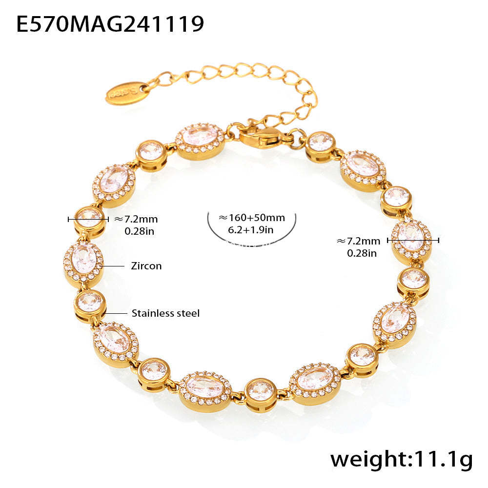 D관 - 스타 큐빅 세팅 핸드메이드 체인 고급 스테인리스 스틸 PVD 18K 도금 팔찌 [E570-571] 24.11-4