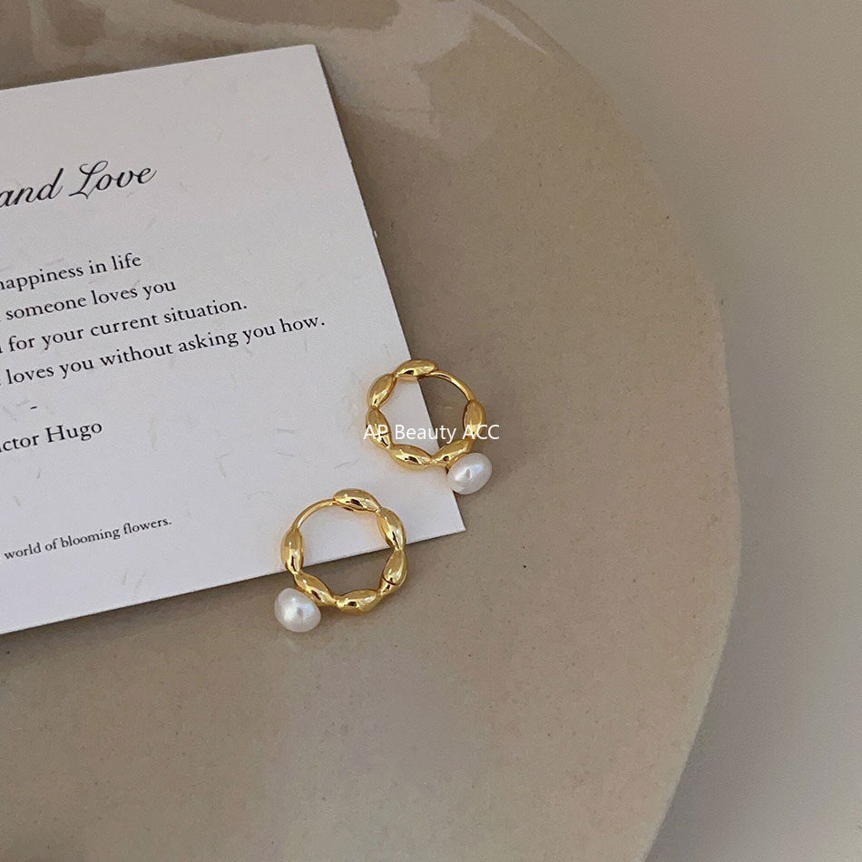 F관 - 925 실버 진주 올리브 링 귀걸이 [C1242] 25.10-2