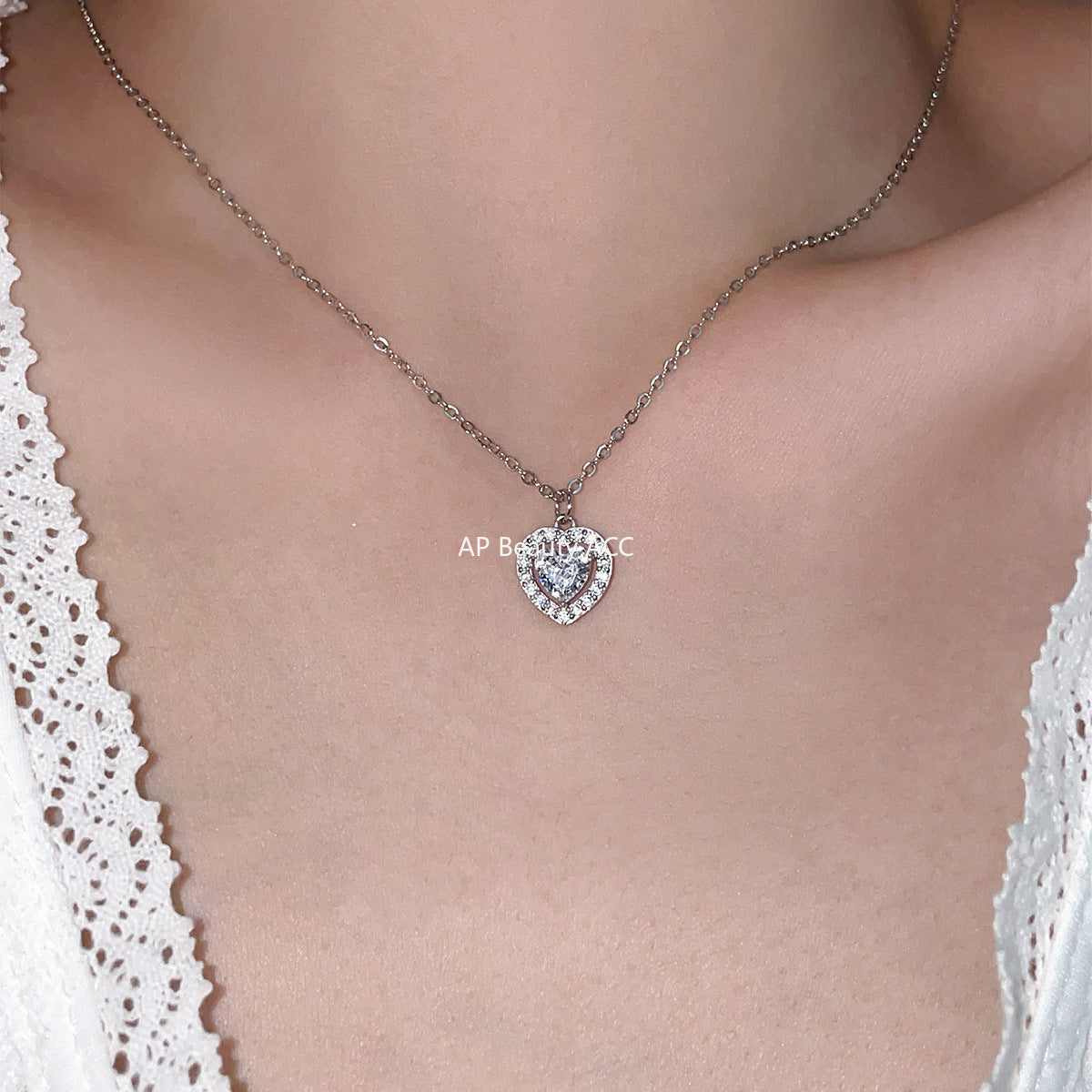 A관 - 925 실버 하트 큐빅 펜던트 목걸이 [XL-1206] 25.10-1