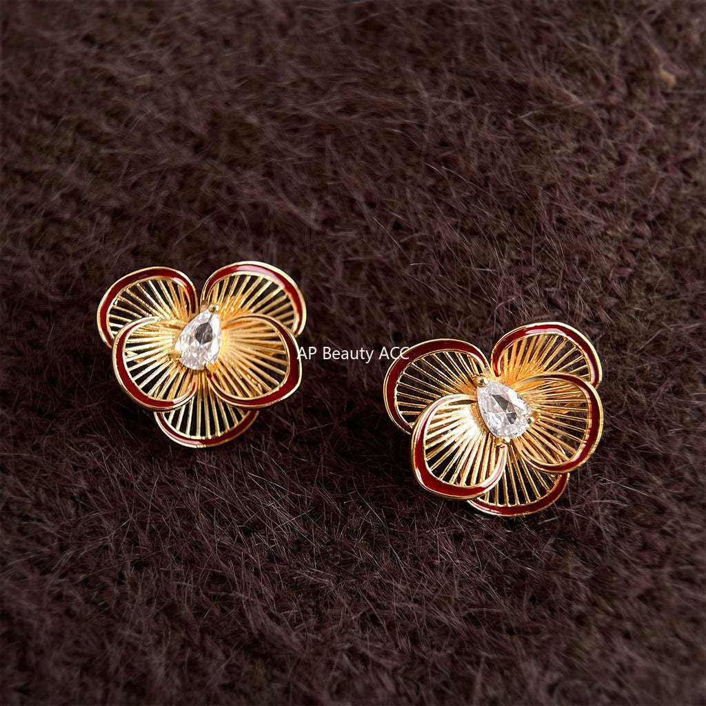 C관 - 925 은침 핸드페인팅 입체 플라워 큐빅 귀걸이 [6982] 25.10-5