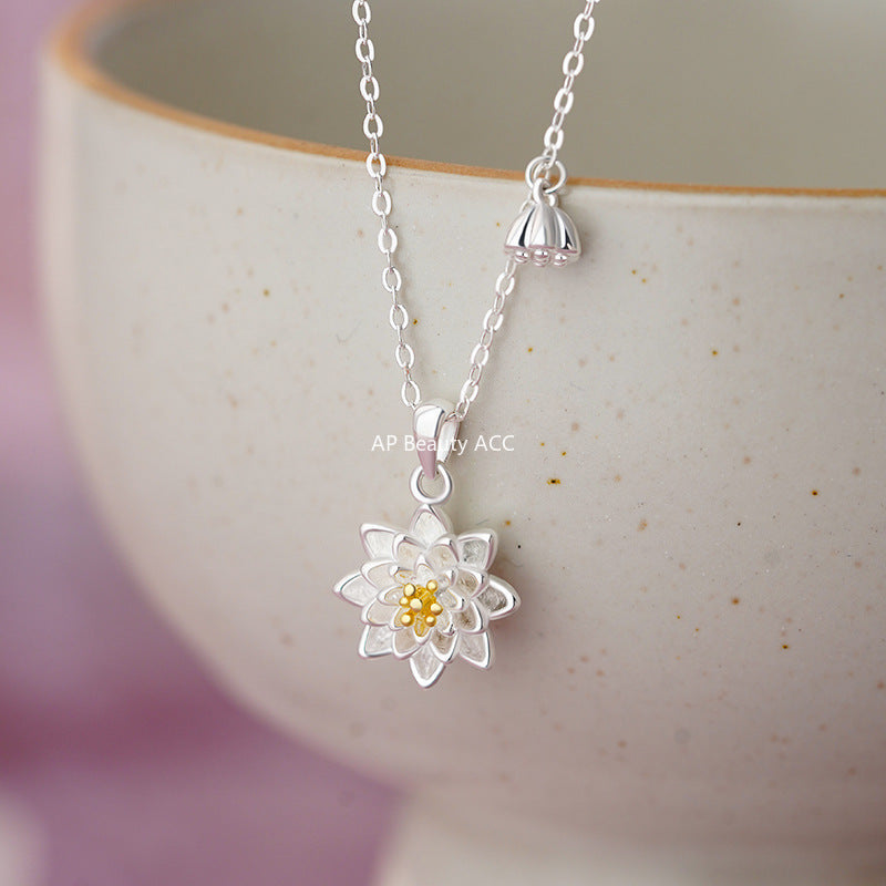 B관 - 999 실버 연꽃 플라워 펜던트 목걸이 [YC3184N] 25.11-1