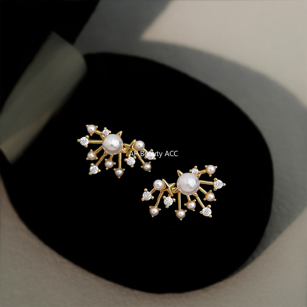C관 - 14K 도금 큐빅 진주 별 디자인 925 은침 귀걸이 [6900] 25.10-2
