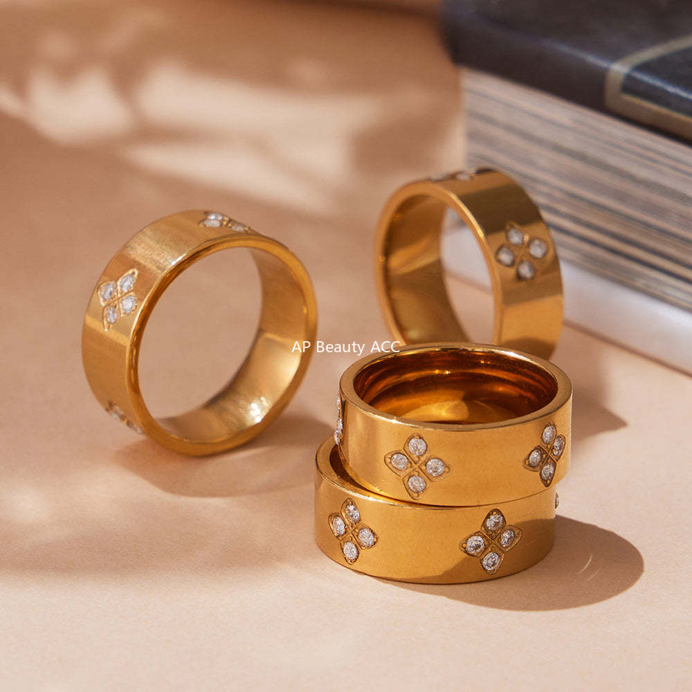 D관 - 플라워 큐빅 스테인리스 스틸 18K 골드 도금 반지 [A103] 25.09-4