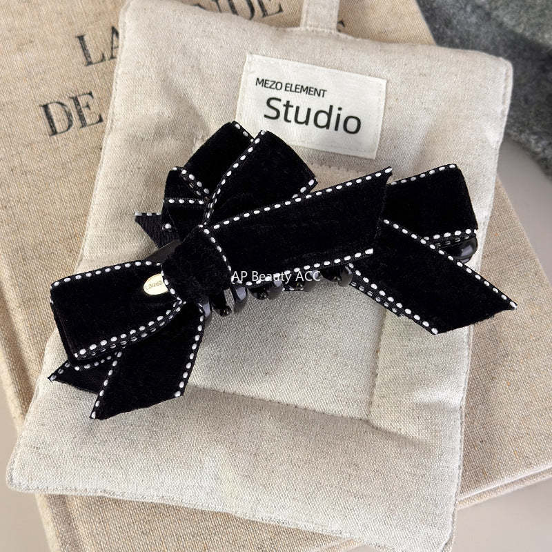 E관 - 벨벳 리본 디자인 바나나 집게핀 [27734] 25.12-1