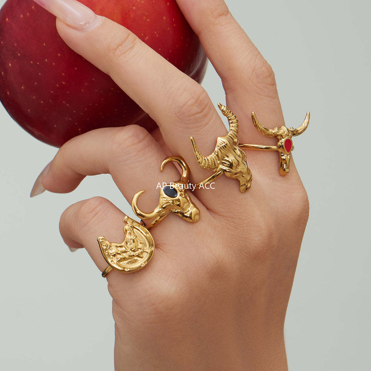 D관 - 스테인리스 스틸 18K 도금 황소 디자인 오픈형 반지 [A668-A689-A670] 25.12-3