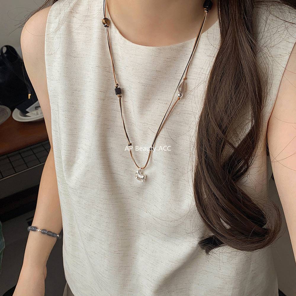 A관 - 925 실버 조랑말 펜던트 왁스끈 목걸이 [518] 25.10-2