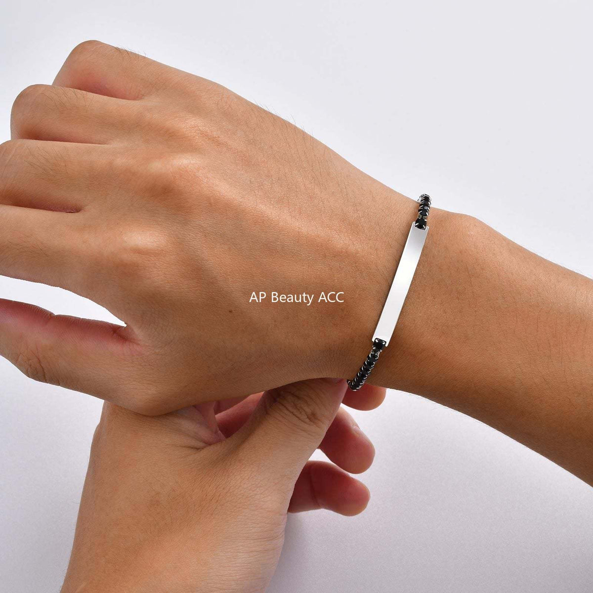 G관 - 스테인리스 스틸 블랙 큐빅 체인 플레이트 팔찌 [BR-2709] 25.12-2