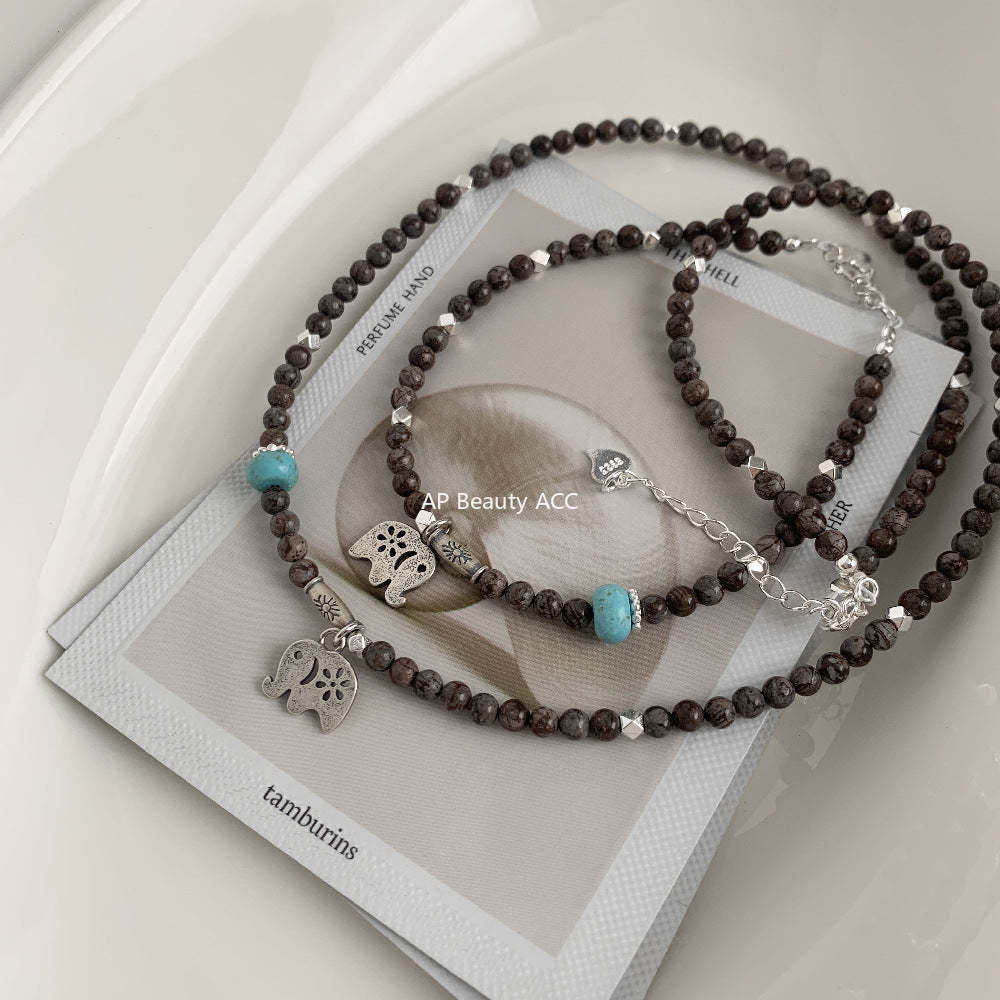 A관 - 코끼리 펜던트 설화석 925 실버 팔찌 목걸이 [1528] 25.11-3