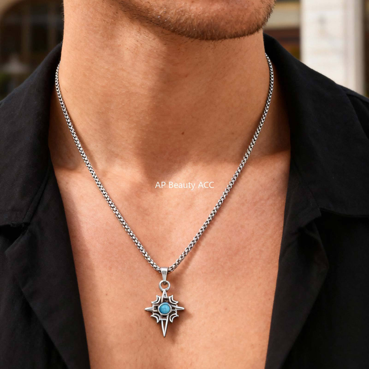 G관 - 별 달 터키석 펜던트 스테인리스 스틸 목걸이 [PN-2111] 25.12-2