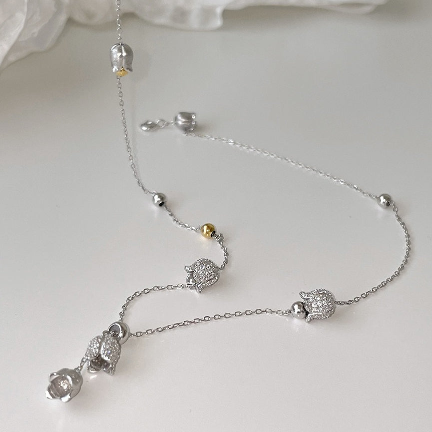 A관 - 꽃봉오리 플라워 모양 큐빅 목걸이 [XL-1220] 25.12-1