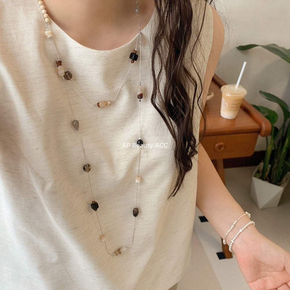 A관 - 925 실버 천연 마노 연수정 비즈 목걸이 [1459-1460] 25.10-3