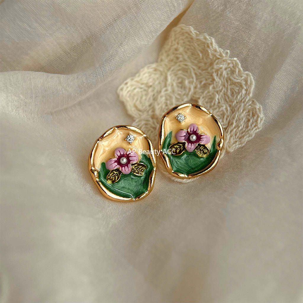 C관 - 복고풍 14K 도금 플라워 꽃 디자인 귀걸이 [4398] 24.06-4
