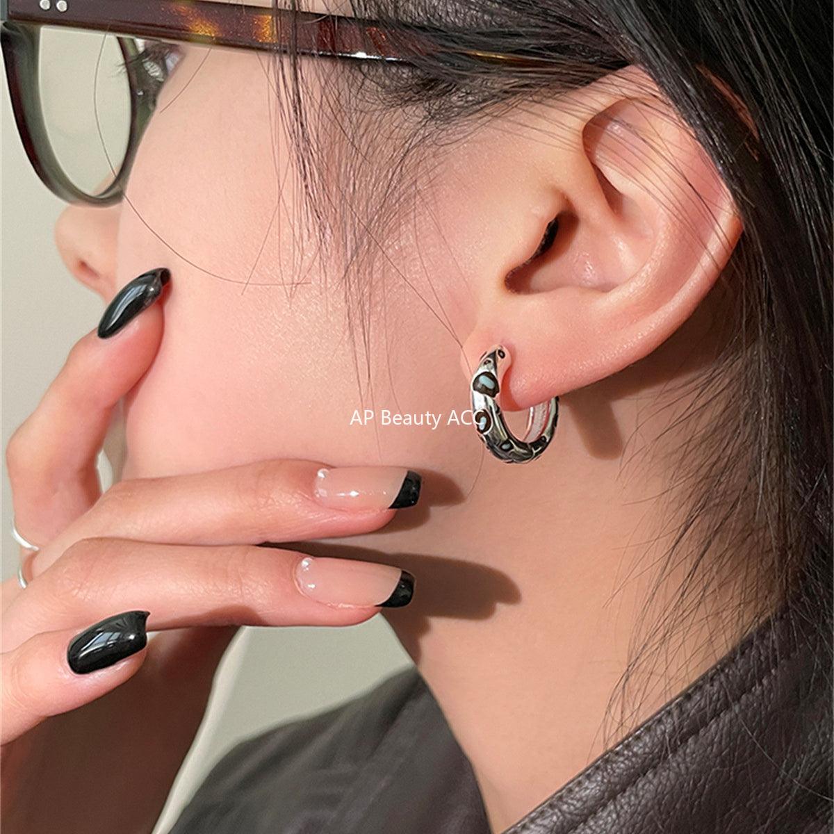 A관 - 유니크 점박이 디자인 925 은침 후프 귀걸이 [EH-3566] 25.04-2