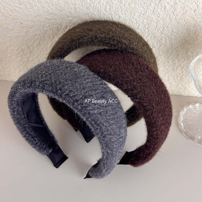E관 - 퍼 털실 소재 볼륨 와이드 머리띠 [27710] 25.11-3