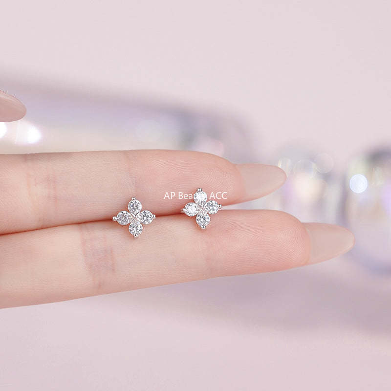 B관 - 999 실버 클로버 플라워 큐빅 스터드 귀걸이 [YC8241E_1] 25.10-4