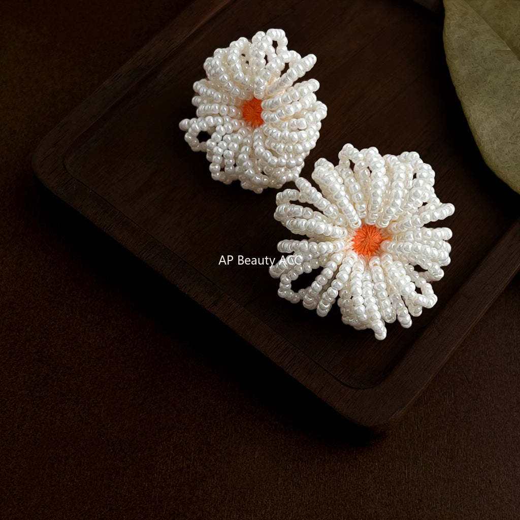 C관 - 패브릭 플라워 비즈 은침 귀걸이 [5677] 25.03-1