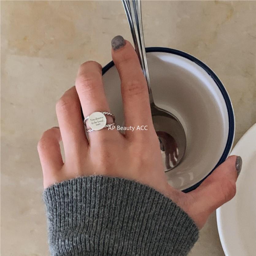 F관 - 925 실버 영어문구 원형 플레이트 심플 디자인 반지 [J1826] 25.10-4