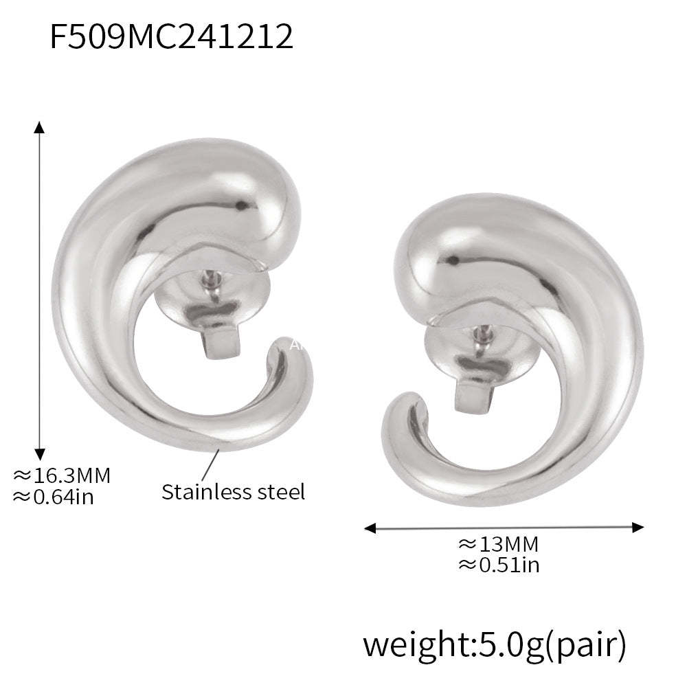 D관 - 스테인리스 스틸 18K 골드 도금 곡선형 물방울 스터드형 귀걸이 [F411-F509-F1263] 24.12-3