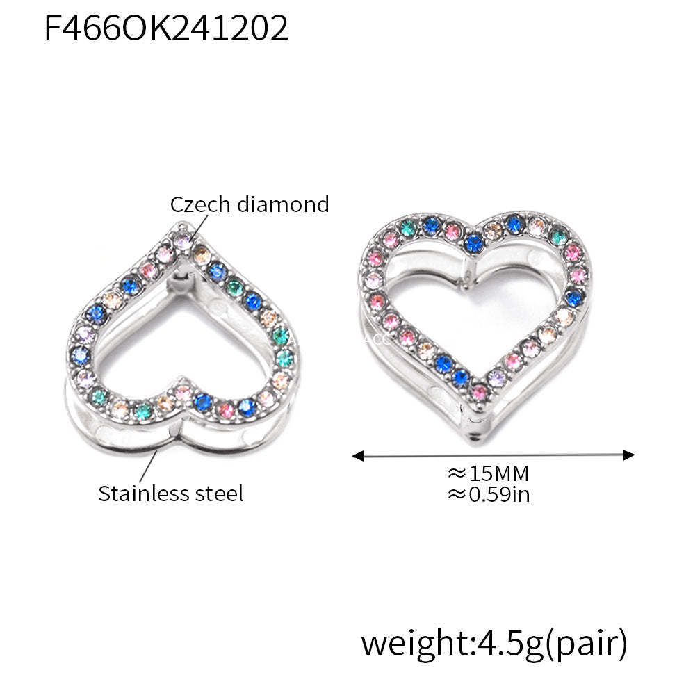 D관 - 스테인리스 스틸 핸드메이드 양면 하트 컬러풀 큐빅 귀걸이 [F466] 24.12-1