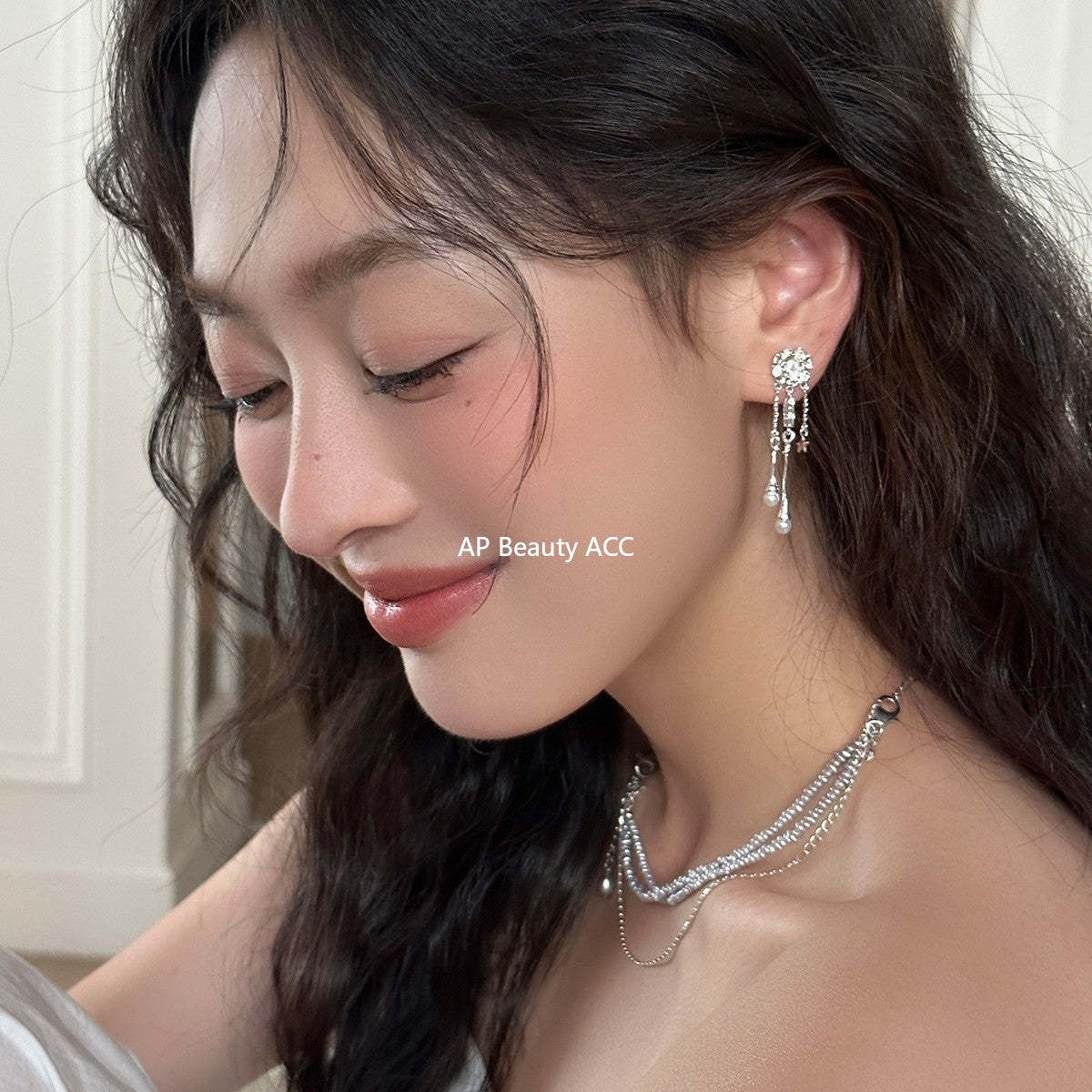 A관 - 925 은침 진주 플라워 언밸런스 드롭 귀걸이 [EH-3983] 25.10-2