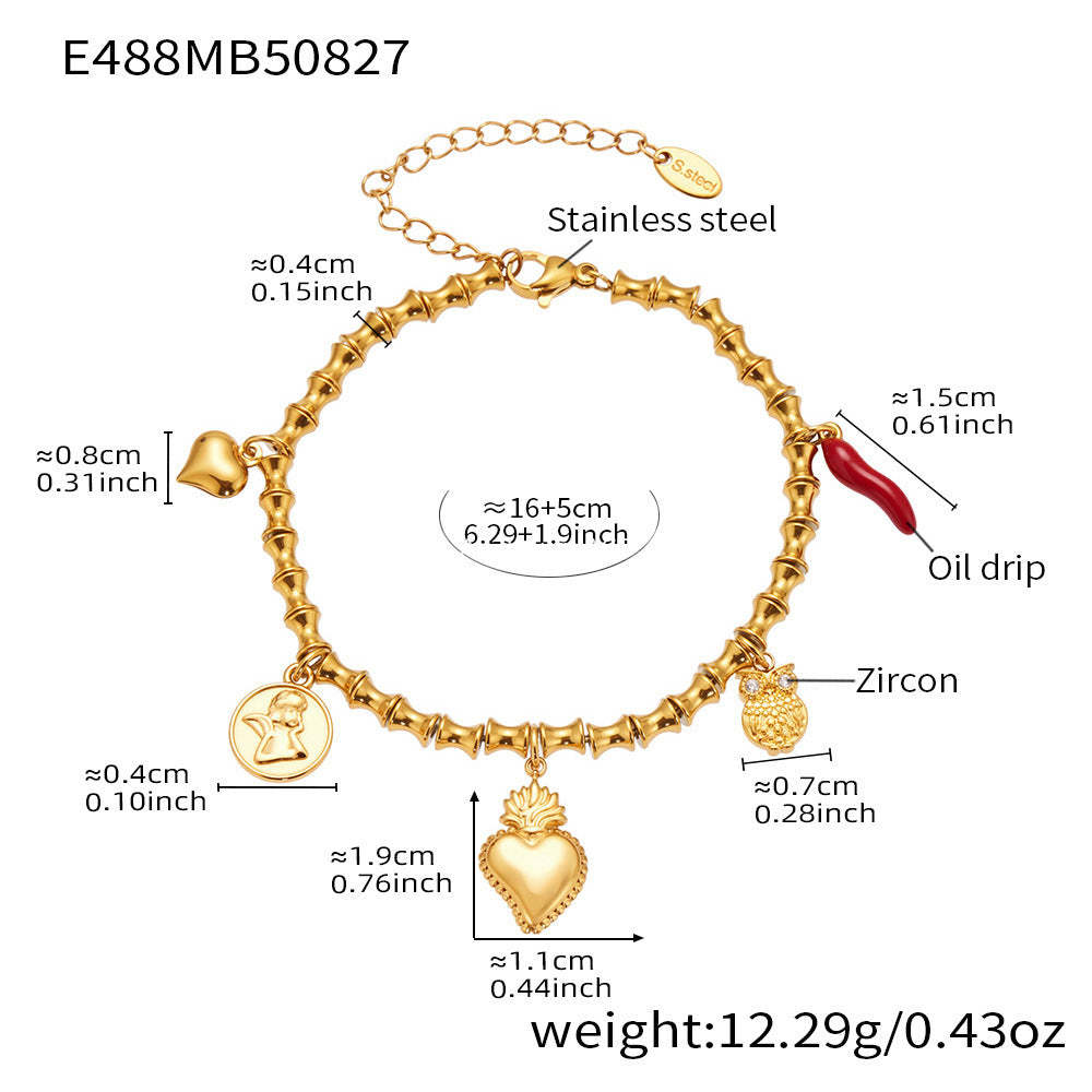 D관 - 스테인리스 스틸 원형 큐빅 물고기 뼈 펜던트 18K 도금 팔찌 [E526-E488-E496] 25.09-1