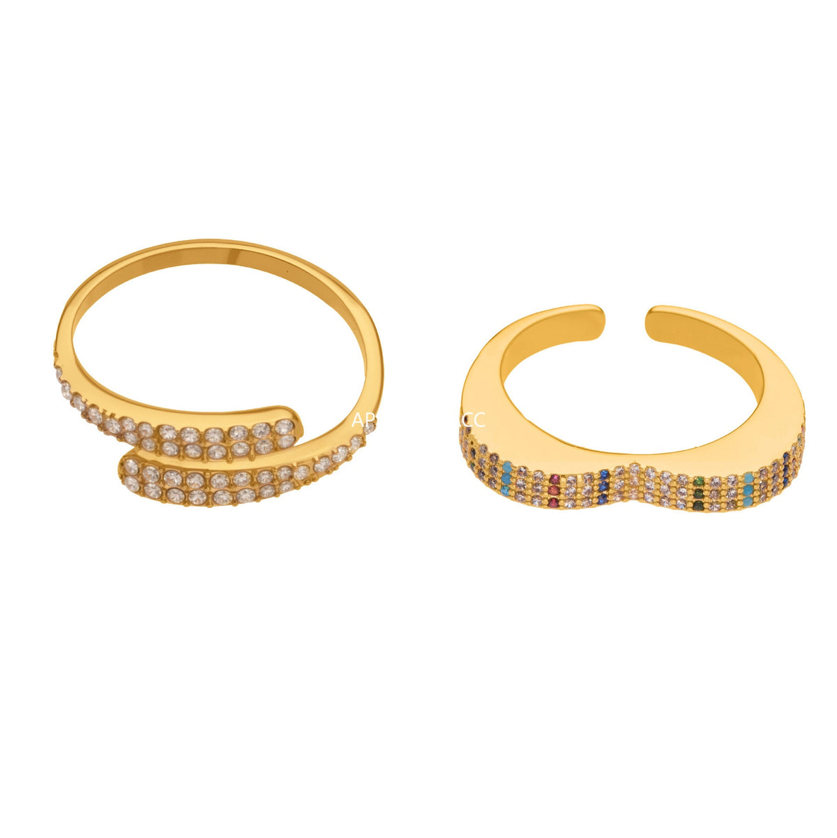 D관 - 18K 골드 도금 스테인리스 스틸 큐빅 하트 모양 반지 [A560-A561] 25.10-1