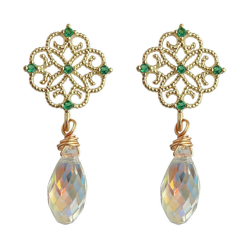 C관 - 14K 도금 프렌치 복고풍 미니 큐빅 꽃 유리 크리스탈 귀걸이 [4181] 24.05-5