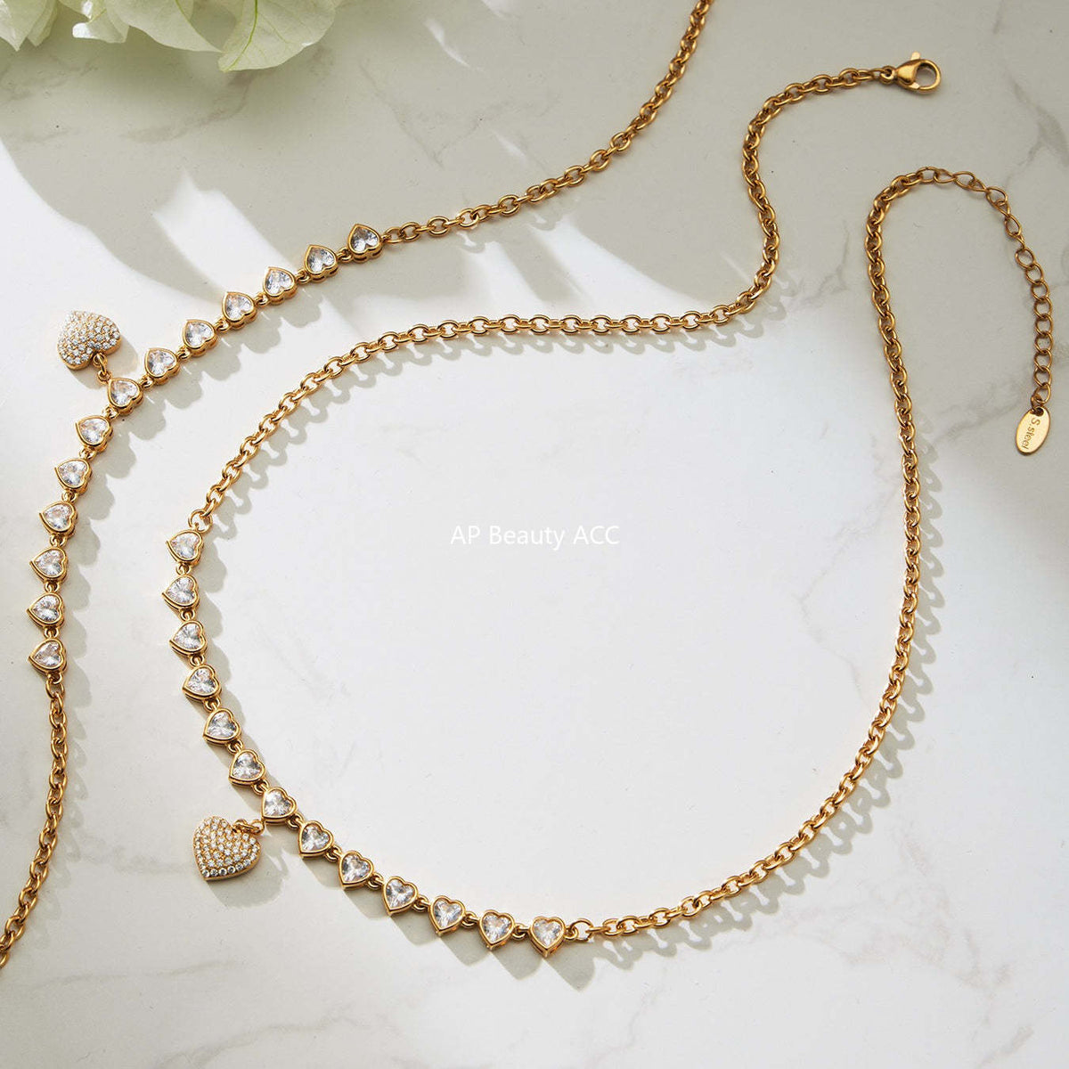 D관 - 스테인리스 스틸 하트 풀큐빅 18K 도금 목걸이 [P970] 25.11-4